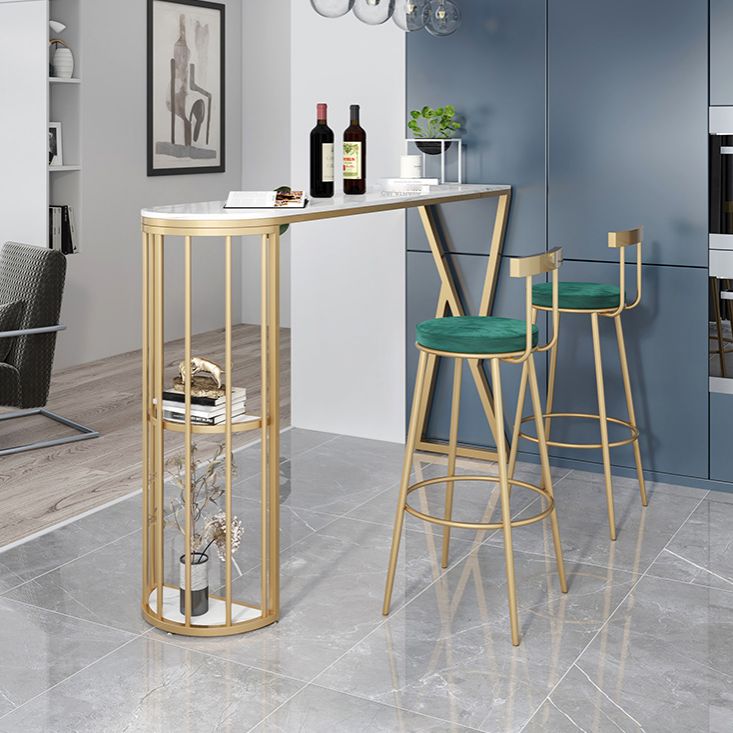 Stone Indoor Glam Bar Dining Table Gold Iron Double Pedestal Bistro Table with Shelve Clearhalo 'Bar Furniture' 'Bar Tables' 'bar_tables' 'furn' 'furn_bar_tables' 'Furniture' 'furniture_bar_tables' 'Kitchen & Dining Furniture' 'kitchen&dining_furn' 'kitchen' 1200x1200_009df746-af86-4b39-8da5-cbfb39001e14