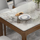 Mesa de comedor de piedra gris rectangular moderna con 4 patas de madera de goma