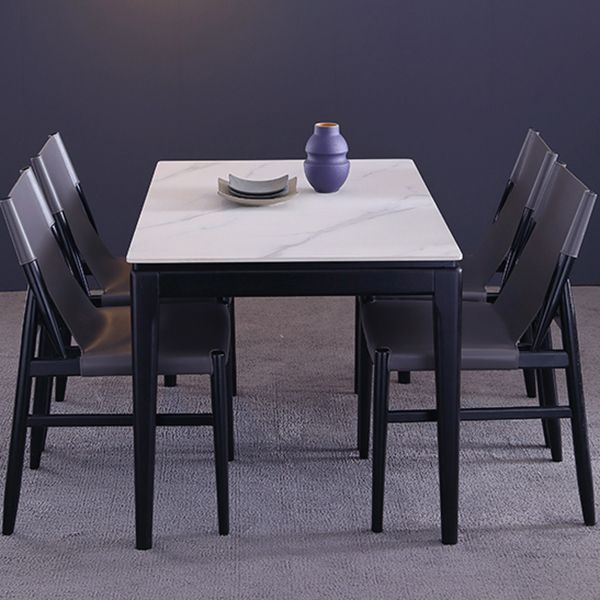 Rectangle 4 Legs Dining Table Mid-Century Modern White Fixed Table of Sintered Stone