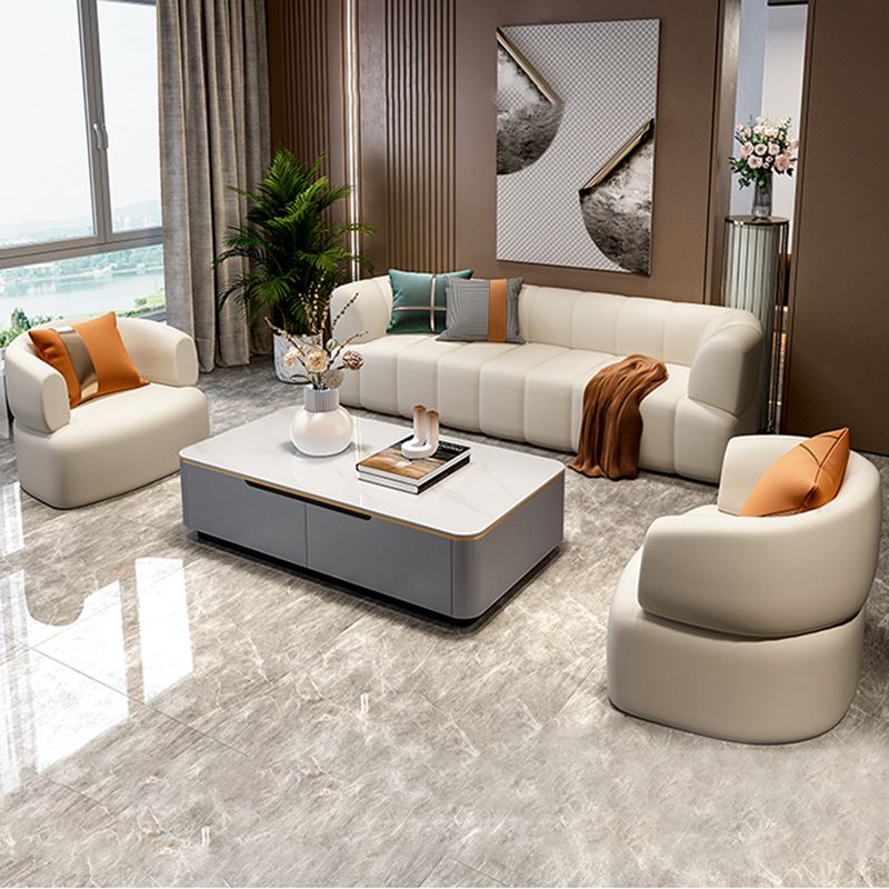 Sofá estándar contemporáneo de brazo de cuero de cuero sintético para sala de estar para sala de estar