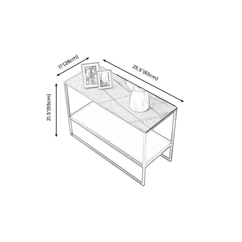 Modern Rectangular Stone End Table Sled Sofa Side Table with Shelf