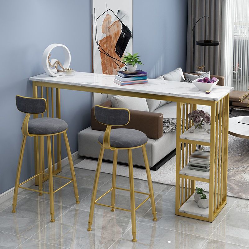 Bistro-Bartisch mit Holzplatte, rechteckiger Bartisch mit goldfarbener Basis für zu Hause