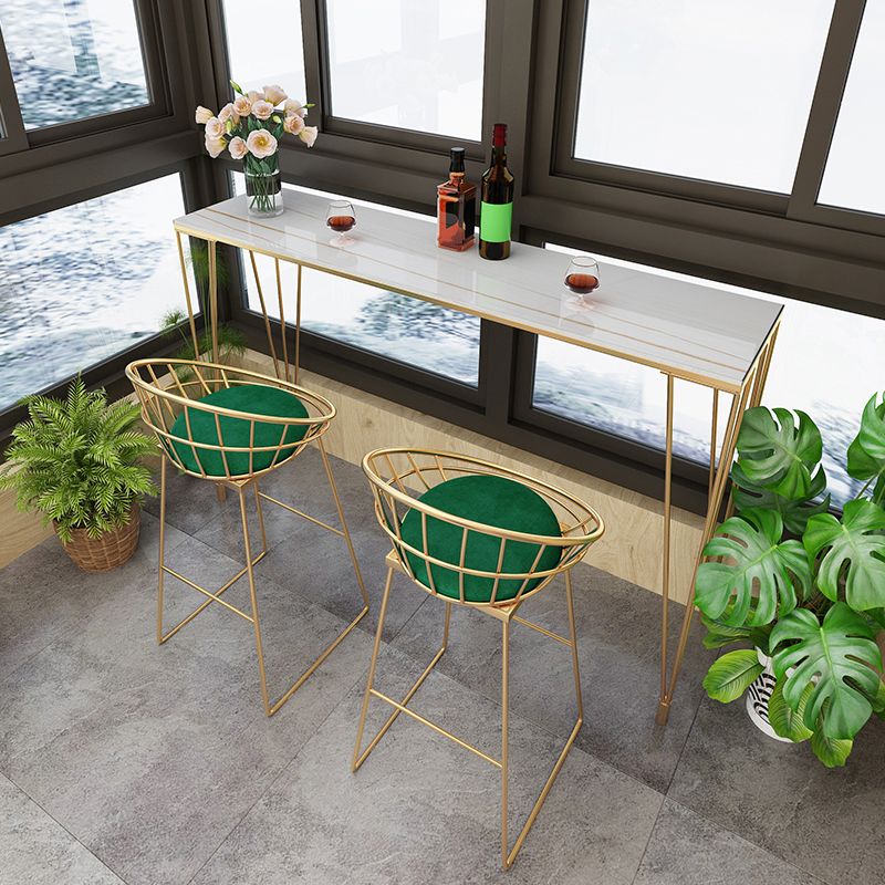 Glam Gold Iron Bar Dining Table White Stone Top Indoor Bistro Table with 4-Legs Pedestal Clearhalo 'Bar Furniture' 'Bar Tables' 'bar_tables' 'furn' 'furn_bar_tables' 'Furniture' 'furniture_bar_tables' 'Kitchen & Dining Furniture' 1200x1200_00af8380-8654-4354-840e-a16f0bae6472