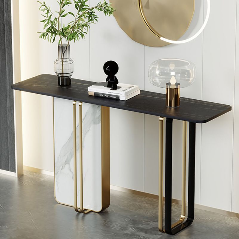 Glam Stone Rectangle Console Accent Table with Marble for Hall