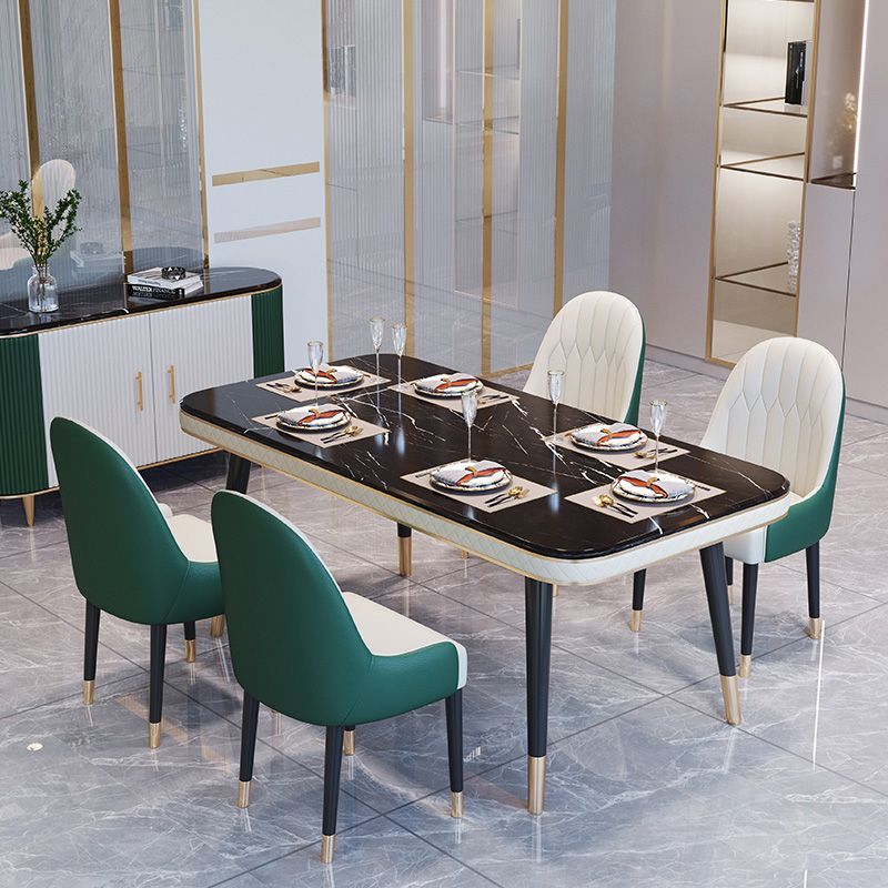 Dining Room Set Contemporary Marble Rectangle Table Black Dining Set with 4 Legs Base Clearhalo 'Dining Room Sets' 'Dining Tables & Seating' 'dining_room_set' 'furn' 'furn_dining_room_set' 'Furniture' 'furniture_dining_room_set' 'Kitchen & Dining Furniture' 'kitchen&dining_furn' 'kitchen' 1200x1200_00b03048-95c4-422d-be0d-7d45f353f5cf