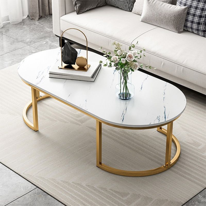 Glam Style Oval Marble Coffee Table with Iron Base Coffee Cocktail Table Clearhalo 'Coffee & Accent Tables' 'Coffee Tables' 'coffee_tables' 'furn' 'furn_coffee_tables' 'Furniture' 'Living Room Furniture' 1200x1200_00b202a3-df47-4ade-bee8-39b5f1554077