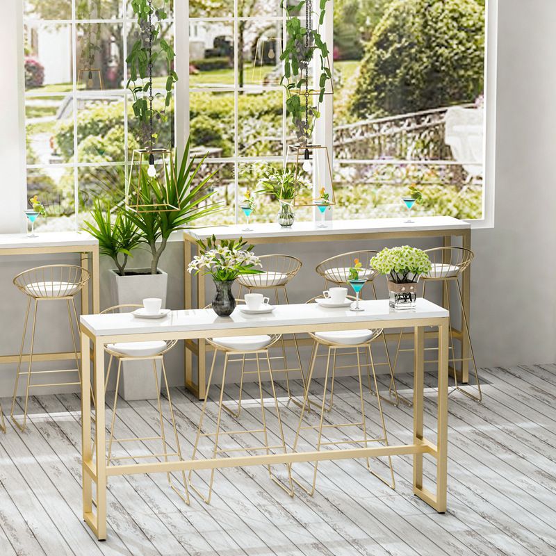Rectangle Bar Dining Table Contemporary Bar Table with Gold Trestle Base Clearhalo 'Bar Furniture' 'Bar Tables' 'bar_tables' 'furn' 'furn_bar_tables' 'Furniture' 'furniture_bar_tables' 'Kitchen & Dining Furniture' 1200x1200_00b23e00-1e82-4861-bfbc-807ac93cd85c
