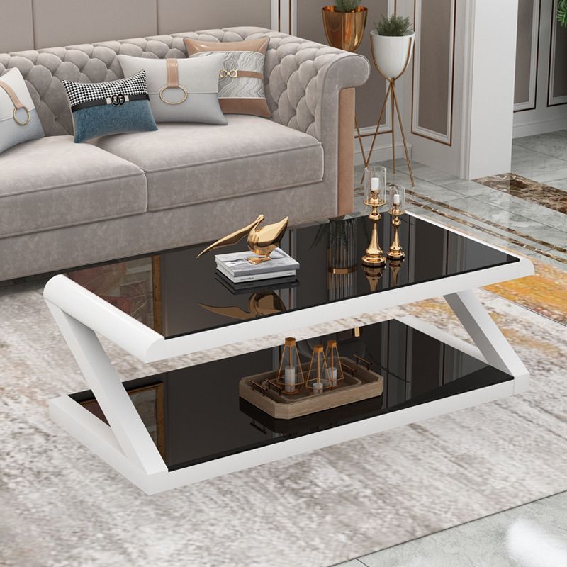 Modern Style Rectangular Tempered Glass with Abstract Base Coffee Table