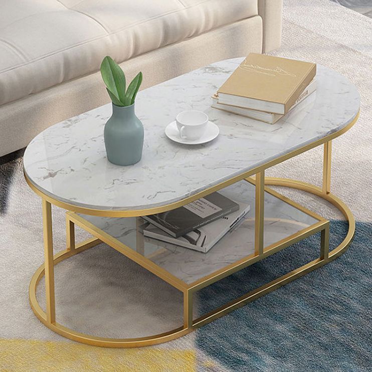 Fram Base Cocktail Table Shelf Included Oval Stone Coffee Table Clearhalo 'Coffee & Accent Tables' 'Coffee Tables' 'coffee_tables' 'furn' 'furn_coffee_tables' 'Furniture' 'Living Room Furniture' 1200x1200_00b5be18-8d30-4f0f-9917-d8ce87c214bb