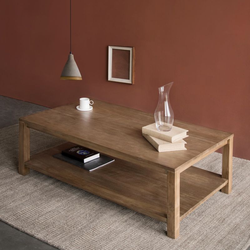 17"H moderner Couchtisch aus massivem Holz, Kaffee-Cocktailtisch mit Stauraum