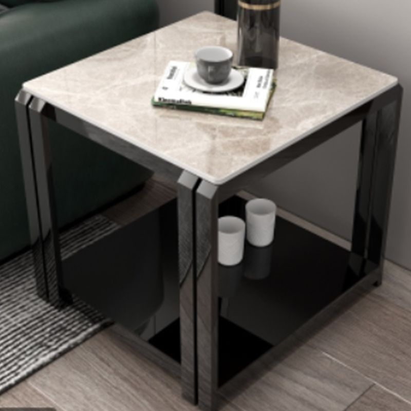 Modern Grey 58/52 Tall End Table Square Slate Top Block Side Table with Storage