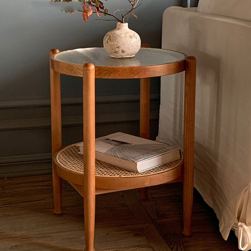 Tropical Coffee Table Glass Top Round Coffee Cocktail Table with Storage