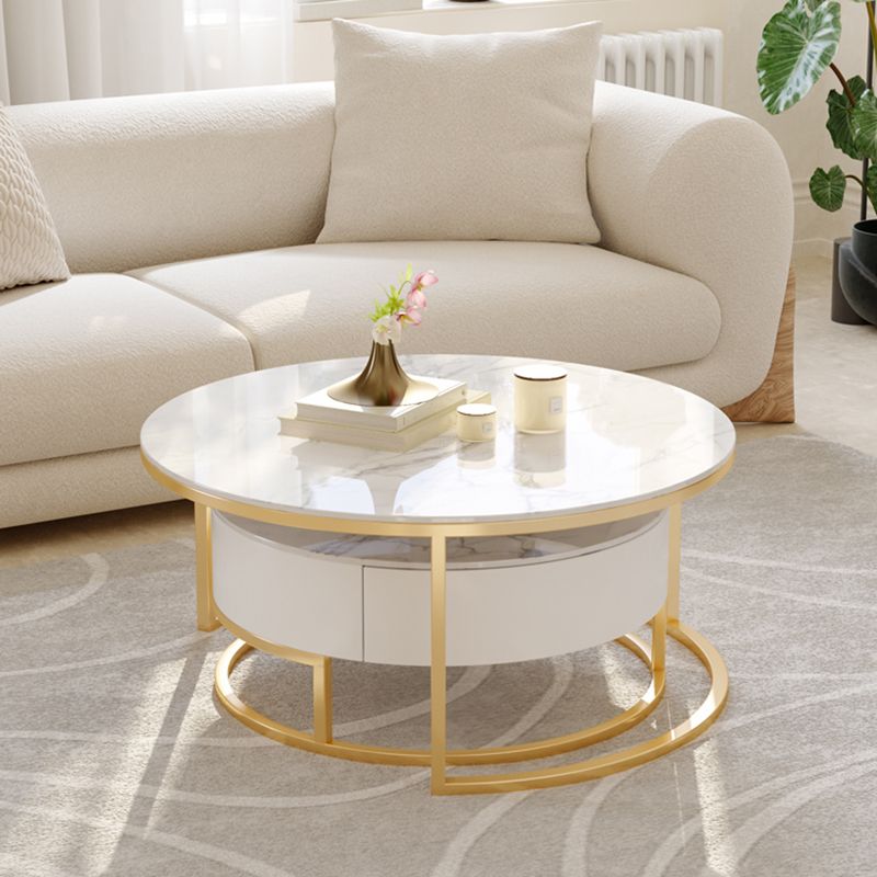Glass Top Frame Coffee Table Round Nesting Coffee Table Set with Drawer Clearhalo 'Coffee & Accent Tables' 'Coffee Tables' 'coffee_tables' 'furn' 'furn_coffee_tables' 'Furniture' 'Living Room Furniture' 1200x1200_00c080f3-df26-4dd5-833a-1e255a46d644
