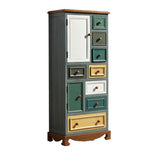Industrial Accent Cabinet with 8 Drawers and 2 Doors in Solid Wood