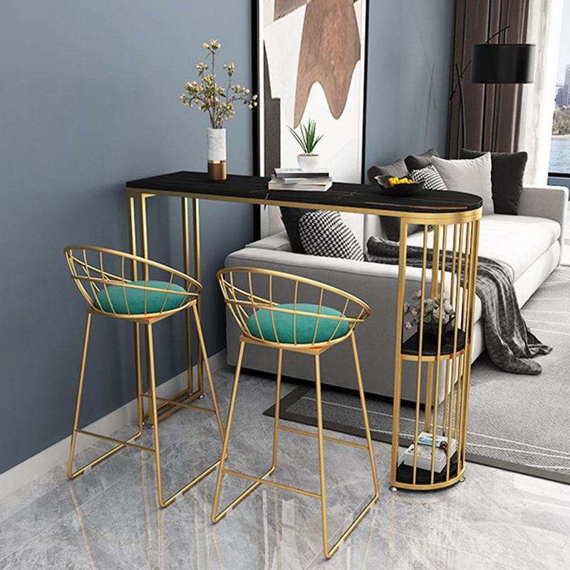 Glam Iron Bar Dining Table Stone Top Indoor Bistro Table with Shelf Clearhalo 'Bar Furniture' 'Bar Tables' 'bar_tables' 'furn' 'furn_bar_tables' 'Furniture' 'furniture_bar_tables' 'Kitchen & Dining Furniture' 1200x1200_00c19c41-5fad-4172-87be-e3f6bfb3af04