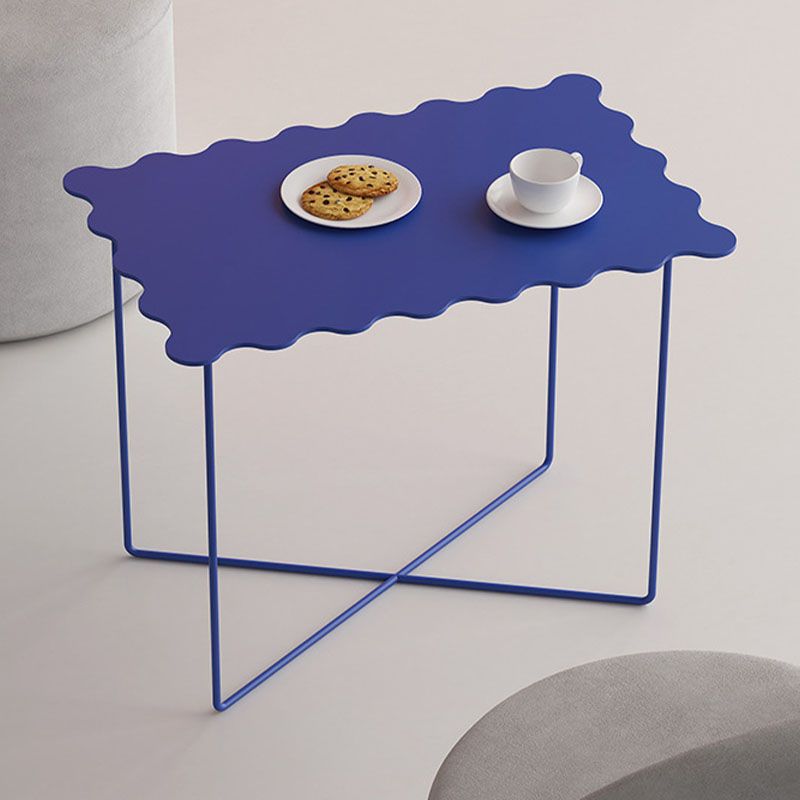 19.68 "背の高いクロス脚エンドテーブルメタリックブルーのアクセントサイドテーブル