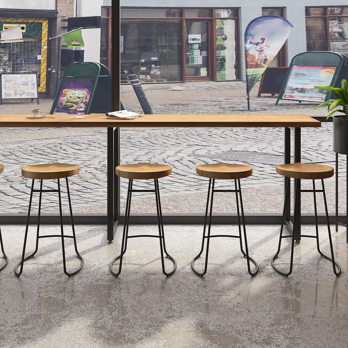 Industrial Bar Table Set 1/2/7 Pcs Solid Wood and Metal Bar Table and Stools Clearhalo 'Bar Furniture' 'furn' 'furn_home_bar_bar_sets' 'Furniture' 'Home Bars & Bar Sets' 'home_bar_bar_sets' 'Kitchen & Dining Furniture' 1200x1200_00c9fb0f-9d04-4292-b04f-e42240af704c