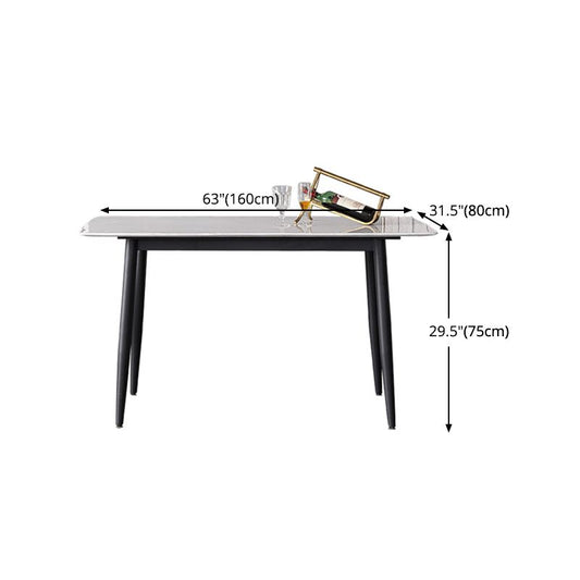 Mesa blanca industrial para mesa de comedor rectangular de restaurantes con 4 patas negras