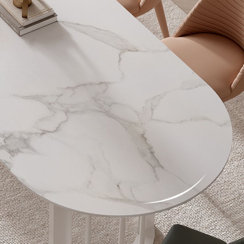 Modern Oval Dining Table Stone Top Table with Double Pedestal Base Clearhalo ' dining_table' 'Dining Tables & Seating' 'Dining Tables' 'furn' 'furn_dining_table' 'Furniture' 'furniture_dining_table' 'Kitchen & Dining Furniture' 'kitchen&dining_furn' 'kitchen' 'kitchen_dining_table' 1200x1200_00cb9218-4ef2-48d5-9b04-ef03925997c8