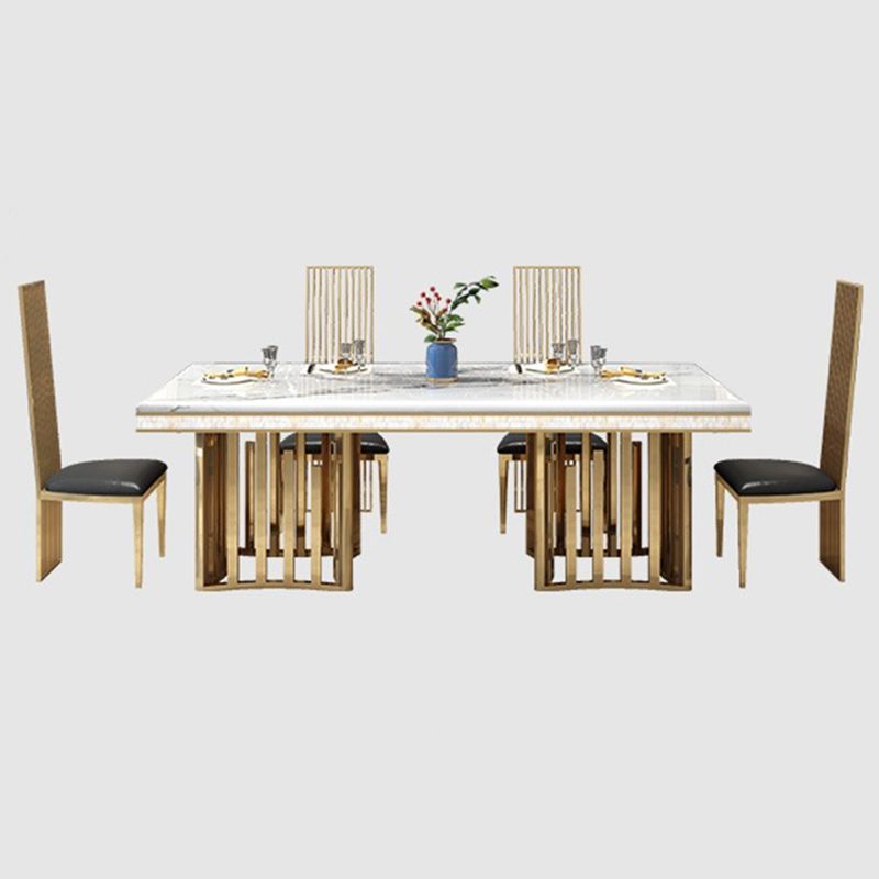 Glam Faux Marble Dining Table Dining Rectangle Table with Metal Legs for Home Clearhalo 'Dining Tables & Seating' 'Dining Tables' 'dining_table' 'furn' 'furn_dining_table' 'Furniture' 'Kitchen & Dining Furniture' 1200x1200_00cf3f22-b952-4b94-ad52-170a5760cc36