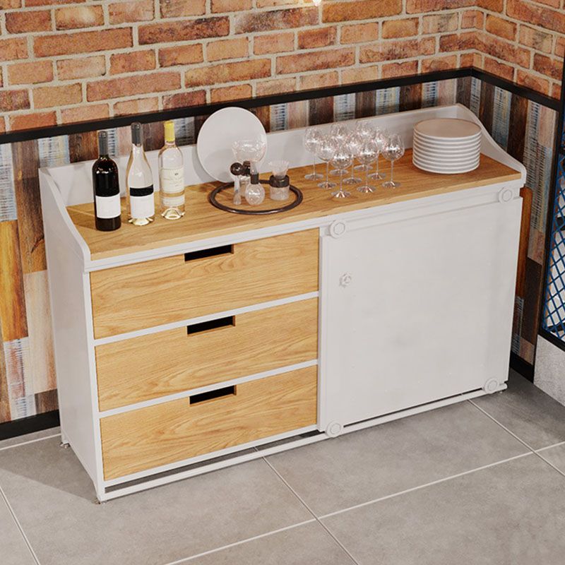 Modern Iron and Wood Sideboard 35"H Dining Room 3 Drawer Server with Sliding Door Clearhalo 'buffet_sideboard' 'Buffets & Sideboards' 'furn' 'furn_buffet_sideboard' 'Furniture' 'Kitchen & Dining Furniture' 1200x1200_00d0f219-819f-41d8-bb81-e0ef2fc0b53f