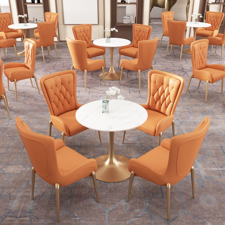 Glam Style Sintered Stone Dining Room Set Standard Height with Gold Base Dining Set Clearhalo 'Dining Room Sets' 'Dining Tables & Seating' 'dining_room_set' 'furn' 'furn_dining_room_set' 'Furniture' 'furniture_dining_room_set' 'Kitchen & Dining Furniture' 'kitchen&dining_furn' 'kitchen' 1200x1200_00d550bd-5f16-4626-a9ef-10f706fb1cc4