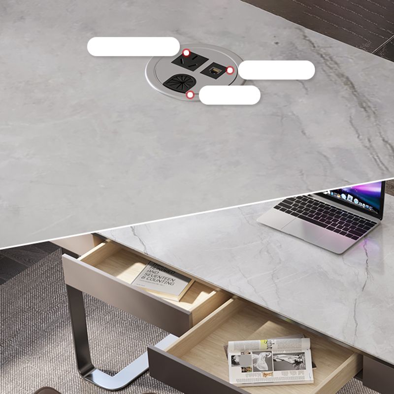 Modern Stone Office Desk Rectangular Shape Task Desks with 2-Drawers for Office
