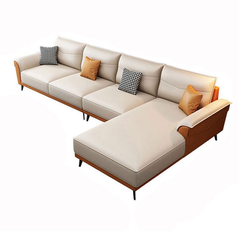 4-seat Flared Arm Sofa & Chaise Mid Century Modern Faux Leather Sofa