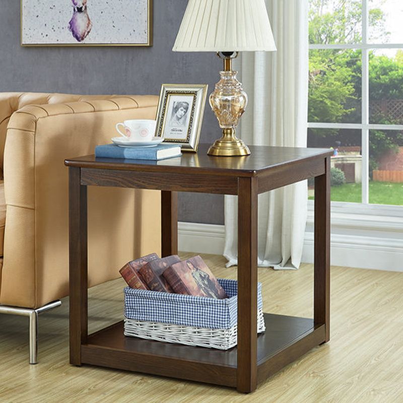 Rubberwood Double Tier End Table, Brown End Table with Storage Clearhalo 'Coffee & Accent Tables' 'End & Side Tables' 'end_side_table' 'end_side_tables' 'furn' 'furn_end_side_tables' 'Furniture' 'furniture_end_side_table' 'Living Room Furniture' 1200x1200_00e877be-bac8-4169-9af5-3a46ccda2957