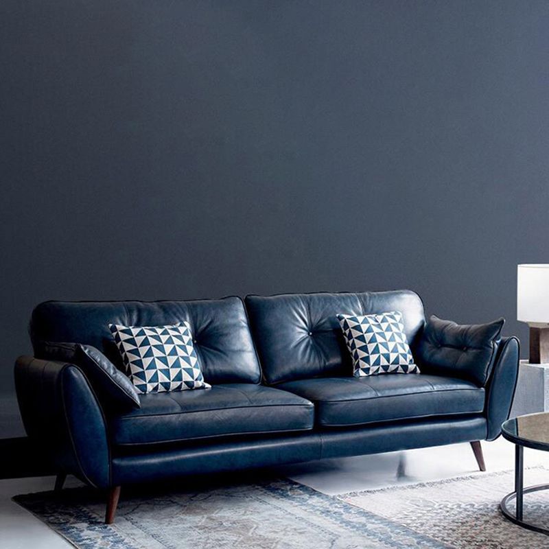 Genuine Leather Flared Arm Sofa Modern Jewel-tuft Wood Legs Sofa Clearhalo 'furn' 'furn_sofas' 'Furniture' 'furniture_sofas' 'kitchen' 'kitchen_sofas' 'Living Room Furniture' 'Sofa' 'sofas' 1200x1200_00e95c8d-cf4a-4538-8e40-b280eac23e3c