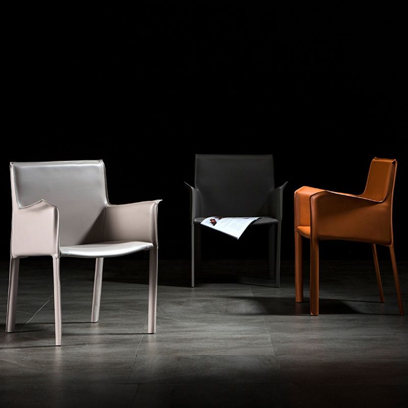 Minimalist Style Leather Dining Chair Solid Back Arm Dining Side Chair for Home Clearhalo ' kitchen&dining_furn' 'Dining Chairs' 'Dining Tables & Seating' 'dining_chair' 'furn' 'furn_dining_chair' 'Furniture' 'furniture_dining_chair' 'Kitchen & Dining Furniture' 'kitchen' 1200x1200_00eb4567-7c02-42cc-9e39-3526aeb18585