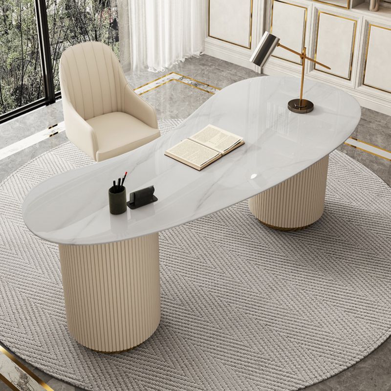 Bureau d'écriture en pierre de style glamour Bureau d'ordinateur en métal avec 3 tiroirs