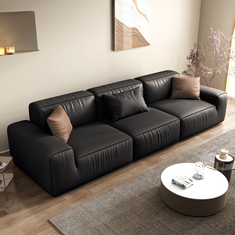 Industrial Black Genuine Leather Cushions Square Arm Living Room Settee Clearhalo 'furn' 'furn_sofas' 'Furniture' 'Living Room Furniture' 'Sofa' 'sofas' 1200x1200_00ed9fce-4e7a-463c-bd5d-de0240362ffa