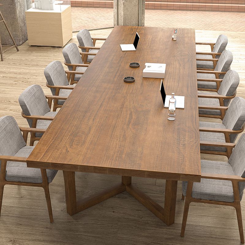 Modern Wood Office Desk Rectangular Shape Task Desk with 2 Legs in Brown Clearhalo 'furn' 'furn_office_desk' 'Furniture' 'Office Desks' 'Office Furniture' 'office_desk' 1200x1200_00ef0bf6-0458-431c-b990-de1672fd71ef