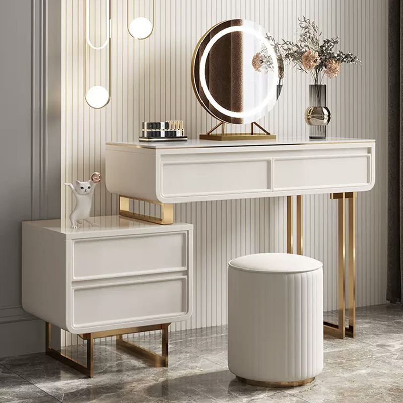 Glam Style White Gold Dresser Bedroom with Drawer Standing Make-up Vanity Clearhalo 'Bedroom Furniture' 'furn' 'furn_makeup_vanities' 'Furniture' 'Makeup Vanities' 'makeup_vanities' 1200x1200_00f020da-ee78-4d26-9a40-3fd2e0db84ff