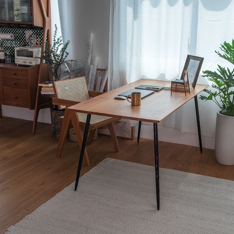 Mesa de comedor rectangular industrial de metal mesa de madera maciza con 4 piernas negras