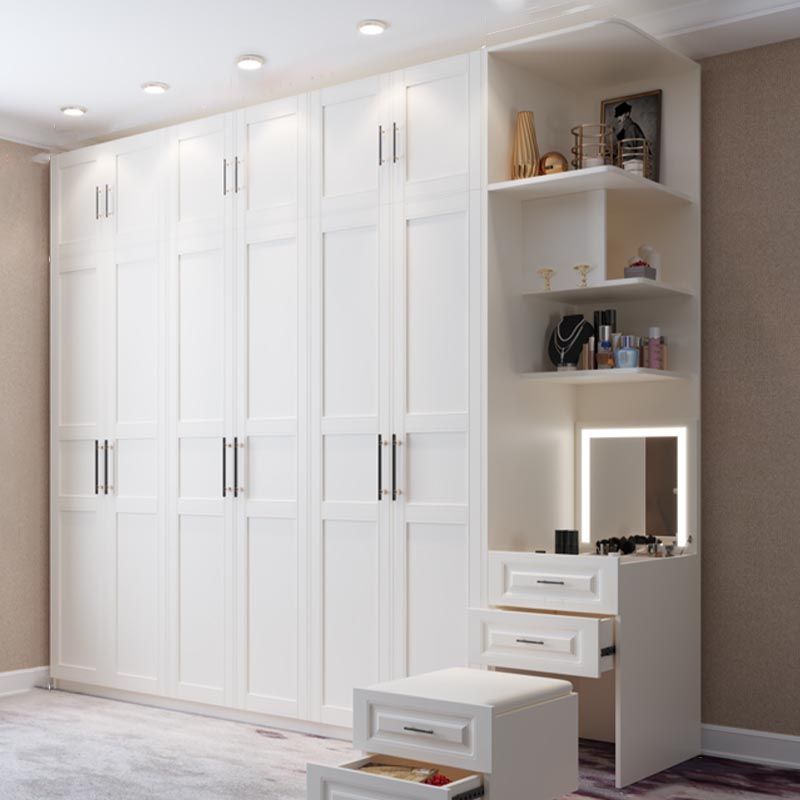 White Wood Wardrobe Cabinet With Drawers and Clothes Hanging Rod Storage Armoire Clearhalo 'Armoires & Wardrobes' 'armoires_wardrobes' 'Bedroom Furniture' 'furn' 'furn_armoires_wardrobes' 'Furniture' 1200x1200_00f86953-cb2d-479d-8a14-6054f01861be