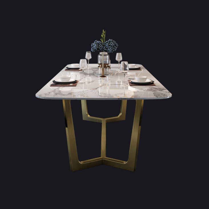 Glam Style Sintered Stone Dining Set with Traditional Height Table and Golds Trestle Base Clearhalo 'Dining Room Sets' 'Dining Tables & Seating' 'dining_room_set' 'furn' 'furn_dining_room_set' 'Furniture' 'furniture_dining_room_set' 'Kitchen & Dining Furniture' 'kitchen&dining_furn' 'kitchen' 1200x1200_00f9ed5c-7fcc-47be-bc76-9737bb3df213
