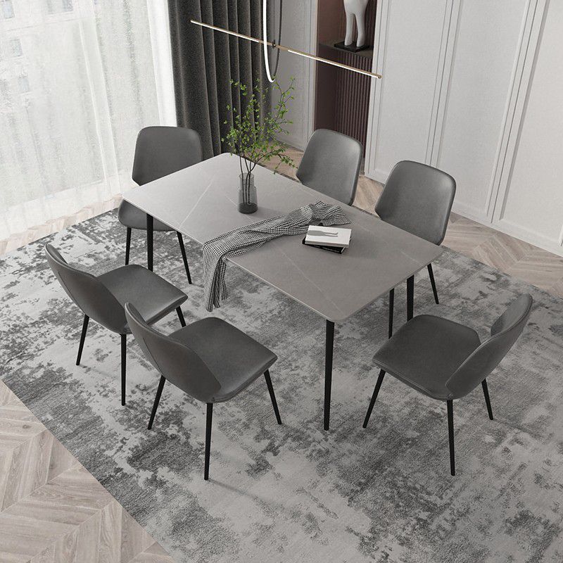 Set da pranzo moderno grigio Set tavolo da pranzo rettangolare da 1/4/7 pezzi con piano in pietra