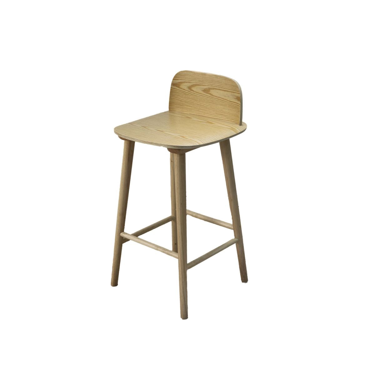 Taburete de bar contemporáneo con respaldo bajo, taburete de bar de madera de caucho para interiores