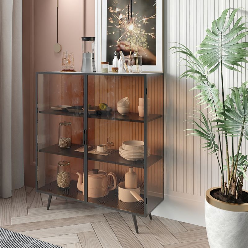 2 Glass Doors Buffet Server 42-inch Height Modern Kitchen Server for Dining Room Clearhalo 'buffet_sideboard' 'Buffets & Sideboards' 'furn' 'furn_buffet_sideboard' 'Furniture' 'furniture_buffet_sideboard' 'Kitchen & Dining Furniture' 1200x1200_00ff7b22-e944-4852-8485-96d794da2799