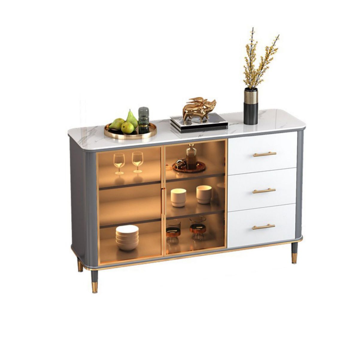 Portes de verre en pierre de buffre glamour avec armoire et tiroirs