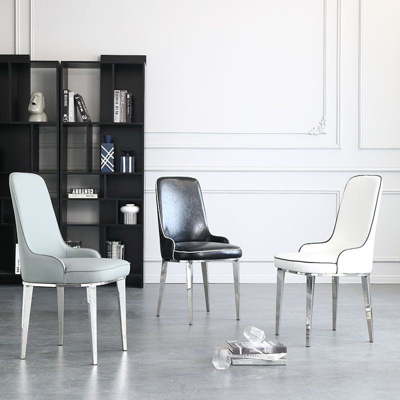 Scandinavian Dining Chairs with 4 Metal Legs Faux Leather Armless Chair for Home Clearhalo ' kitchen&dining_furn' 'Dining Chairs' 'Dining Tables & Seating' 'dining_chair' 'furn' 'furn_dining_chair' 'Furniture' 'furniture_dining_chair' 'Kitchen & Dining Furniture' 'kitchen' 1200x1200_01061bb2-ce30-42be-b62c-90228ba6a126