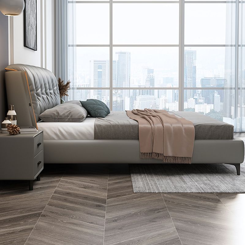 Contemporary Grey Standard Bed with Upholstered Headboard in Solid Wood Clearhalo 'Bedroom Furniture' 'Beds' 'furn' 'furn_beds' 'Furniture' 1200x1200_01096021-1c06-4d73-9433-b11bce10cb46