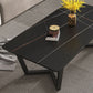 Glam Style Rectangular Slate Table with Trestle Shaped Base Design Coffee Table