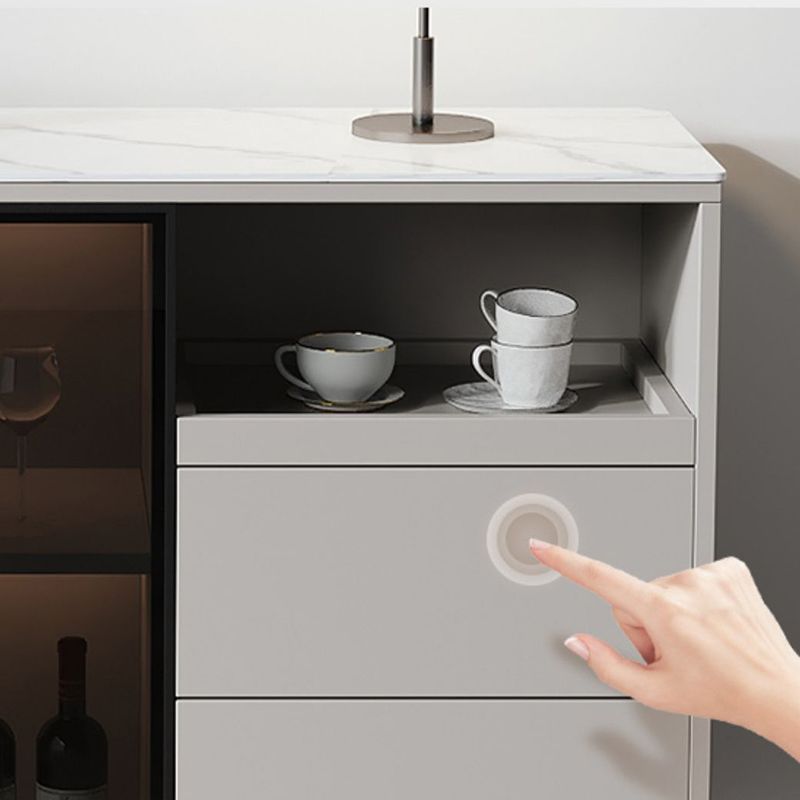 Glass Door Stone Buffet Sideboard Contemporary Style Credenza with LED Lights Clearhalo 'buffet_sideboard' 'Buffets & Sideboards' 'furn' 'furn_buffet_sideboard' 'Furniture' 'Kitchen & Dining Furniture' 1200x1200_0109c71e-8565-4cd5-b7ae-49da83ed641d