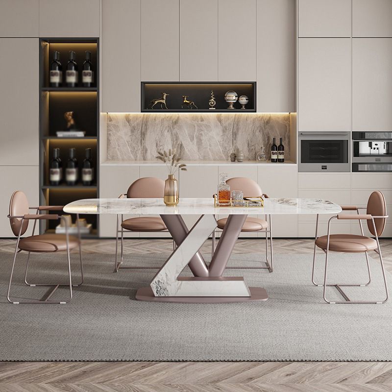 Contemporary 1/4/5/7 Pieces Dining Set Rectangle Dining Table Set with Pedestal Base Clearhalo 'Dining Room Sets' 'Dining Tables & Seating' 'dining_room_set' 'furn' 'furn_dining_room_set' 'Furniture' 'furniture_dining_room_set' 'Kitchen & Dining Furniture' 1200x1200_010c1646-8490-4bd8-8d9c-19d3d4a16431