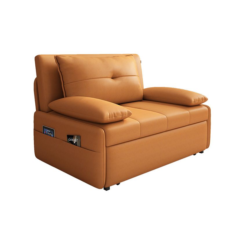 Modern Sofa Bed, Orange Faux Leather Futon and Mattress with Storage Clearhalo 'furn' 'furn_futons' 'Furniture' 'Futons & Daybeds' 'Futons' 'Living Room Furniture' 1200x1200_010dcfdf-5e5c-479f-a37f-b1a3d5ad92af