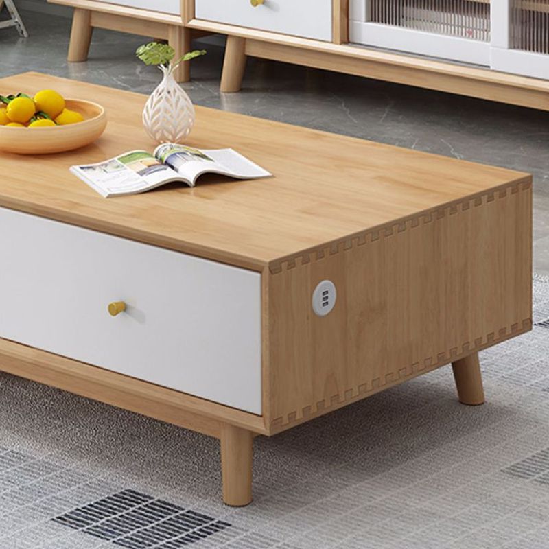 Wooden Coffee Table with 2 Drawers and 4 Wooden Legs in Brone for Living Room Clearhalo 'Coffee & Accent Tables' 'Coffee Tables' 'coffee_tables' 'furn' 'furn_coffee_tables' 'Furniture' 'Living Room Furniture' 1200x1200_010ec05c-62a9-414d-a809-91022cc709b6