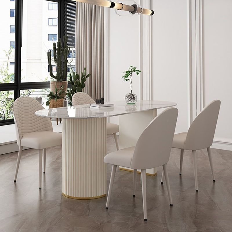 Modern Oval Dining Table Stone and Metal Double Pedestal Dining Table in White Clearhalo 'Dining Tables & Seating' 'Dining Tables' 'dining_table' 'furn' 'furn_dining_table' 'Furniture' 'furniture_dining_table' 'Kitchen & Dining Furniture' 1200x1200_010f0e68-dfa4-4fdf-afd6-971470068acf